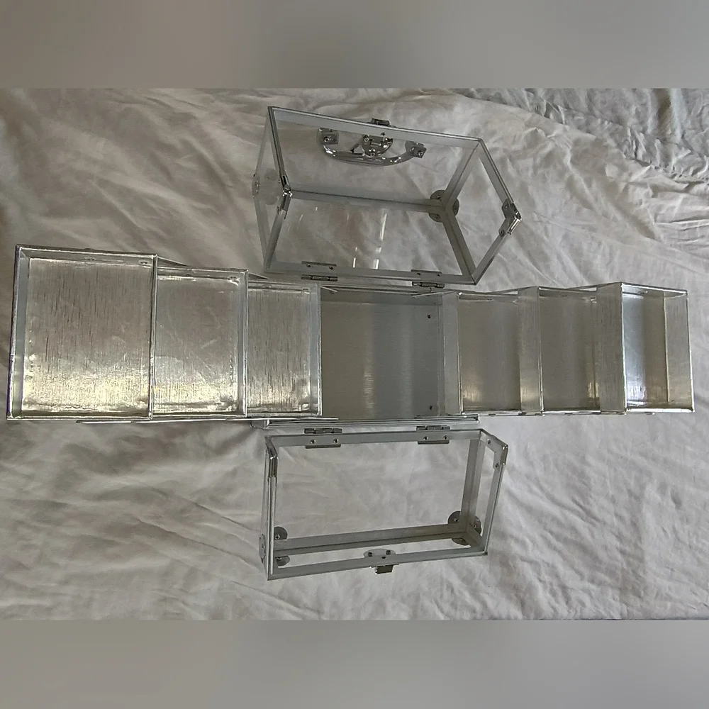 Vintage 90s Caboodles Silver Metallic & Acrylic Cosmetics/Crafts Organizer